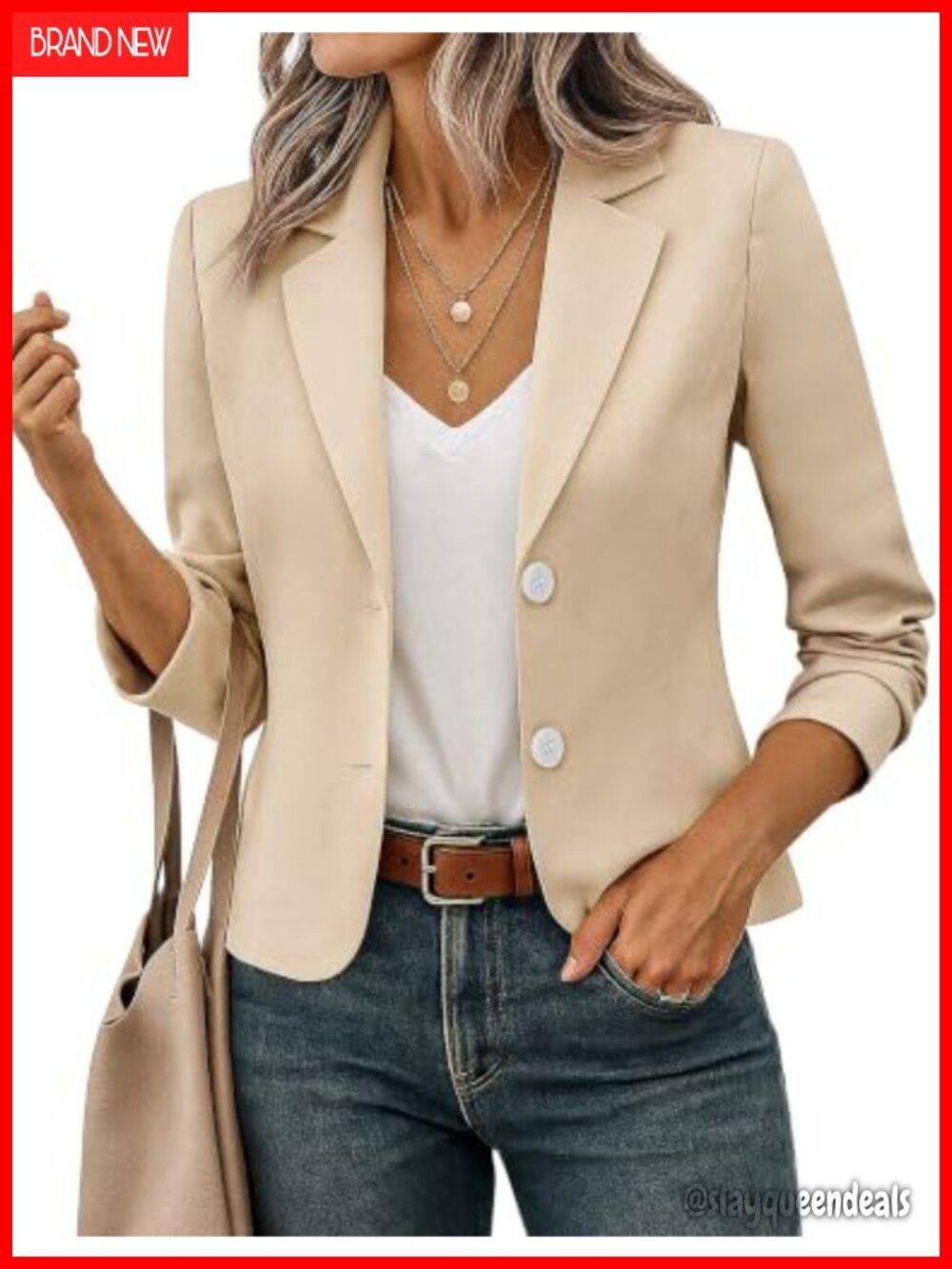 Cropped Blazer Jacket Notch Lapel Button Business Casual Office Work